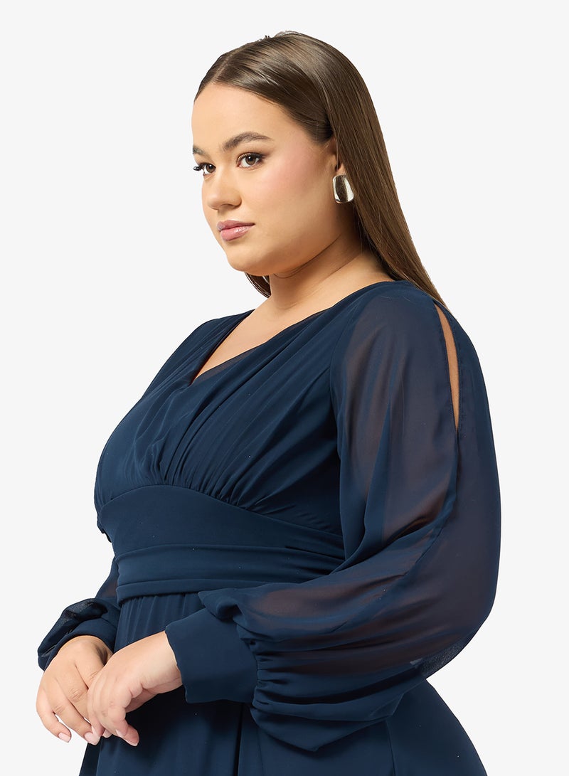 Ella Plus Plus Size A-line Dress With Slit Sleeves - Image 3